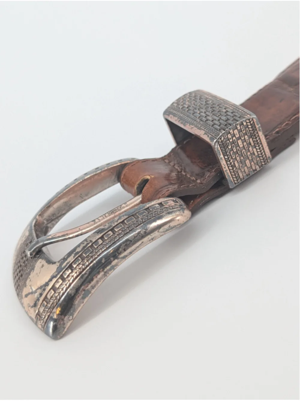 Vintage 1993 Onyx Brighton Brown Croc Embossed Leather Western Belt 36
